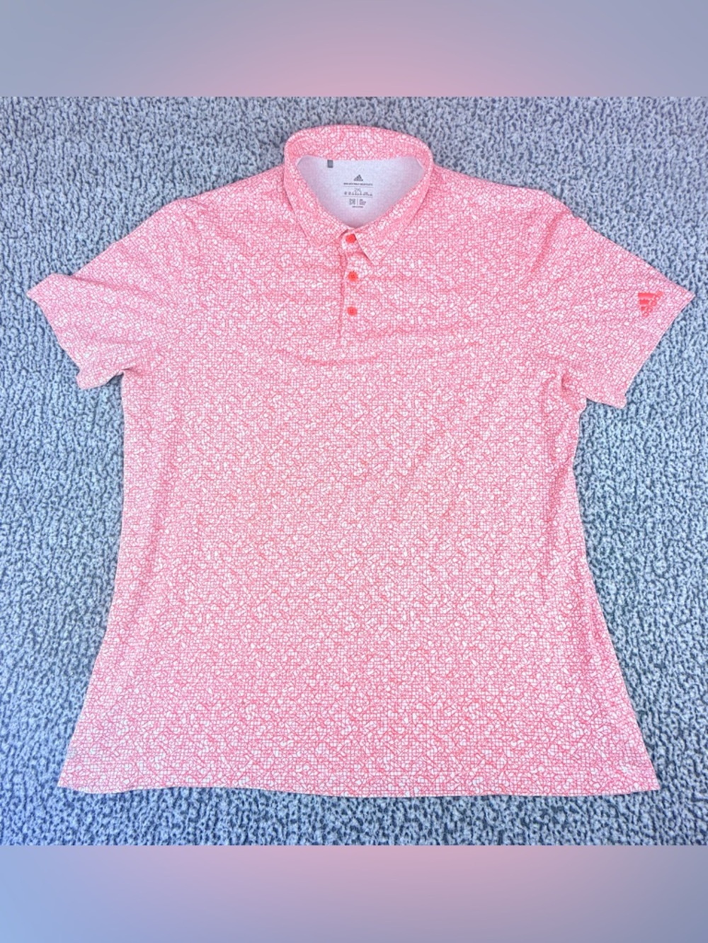 Adidas Polo Shirt 2XL Pink Orange Pattern Golf Parley Plastic Performance